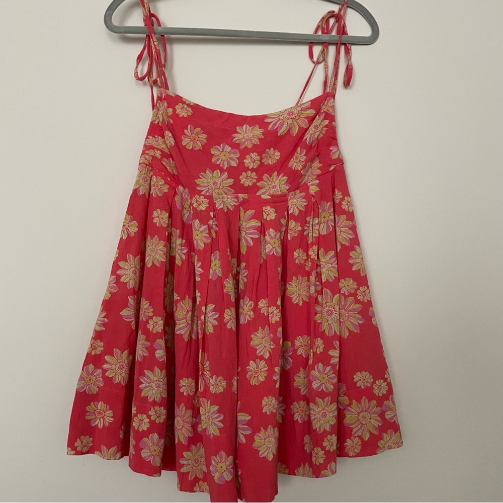 Free People Floral Print Sleeveless Cotton Tunic Top Molly Hollyhock Combo Small